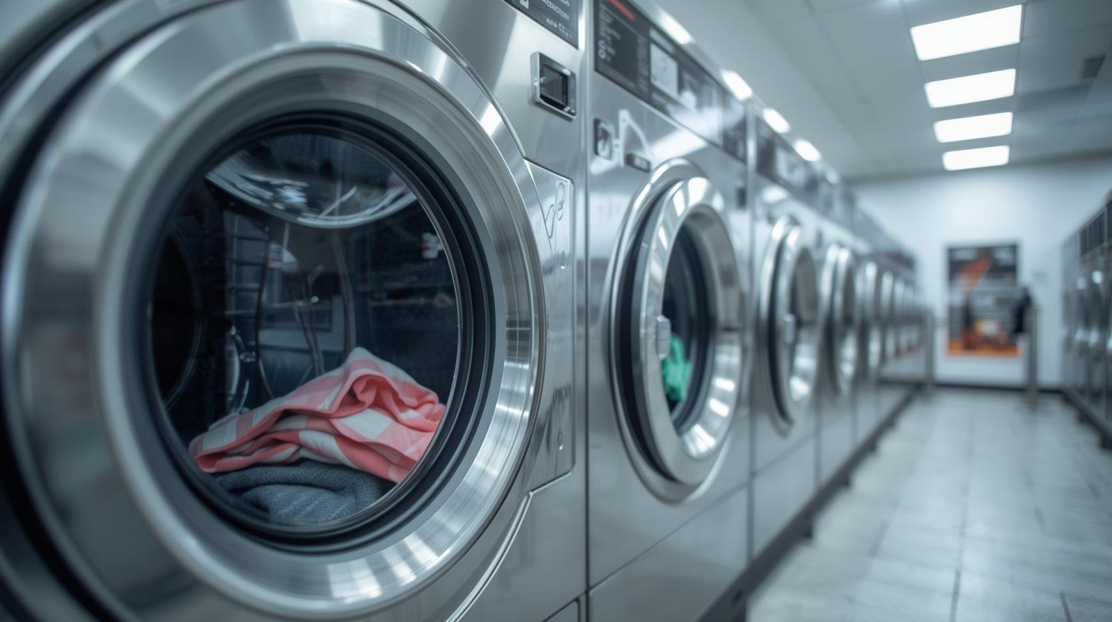 a washing machine, spinning clothes in a laundrette(1)